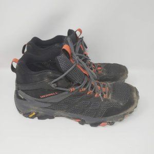 Merrell Men Size 10 Moab FST 2 Mid Waterproof Black Orange Vibram Hiking Boots
